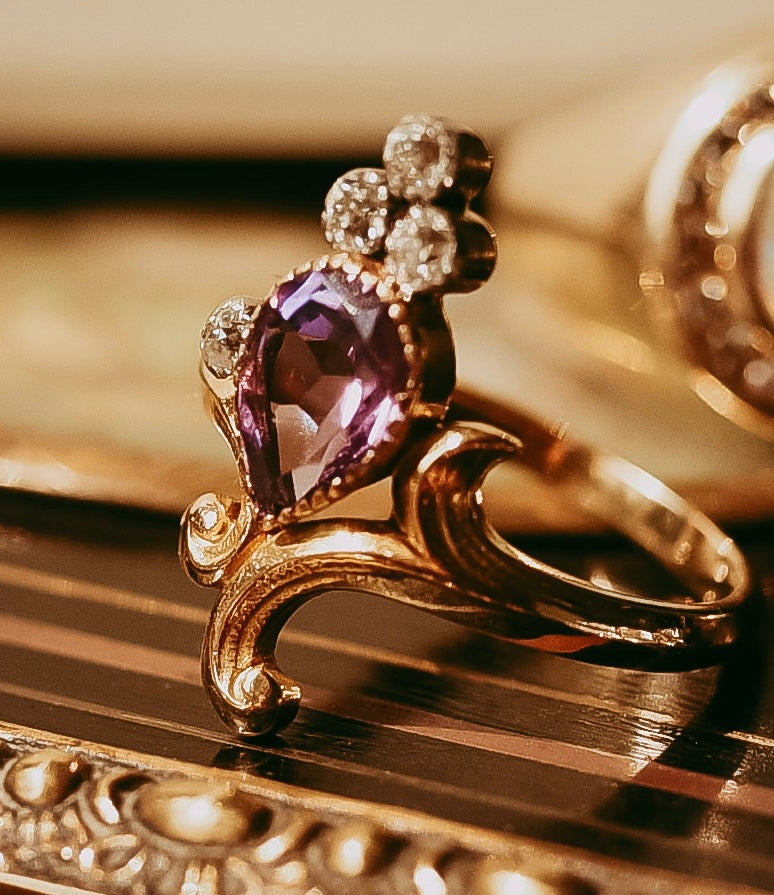 My Darling Juliet | French Art Nouveau Amethyst & Diamond Ring-Circa 1900
