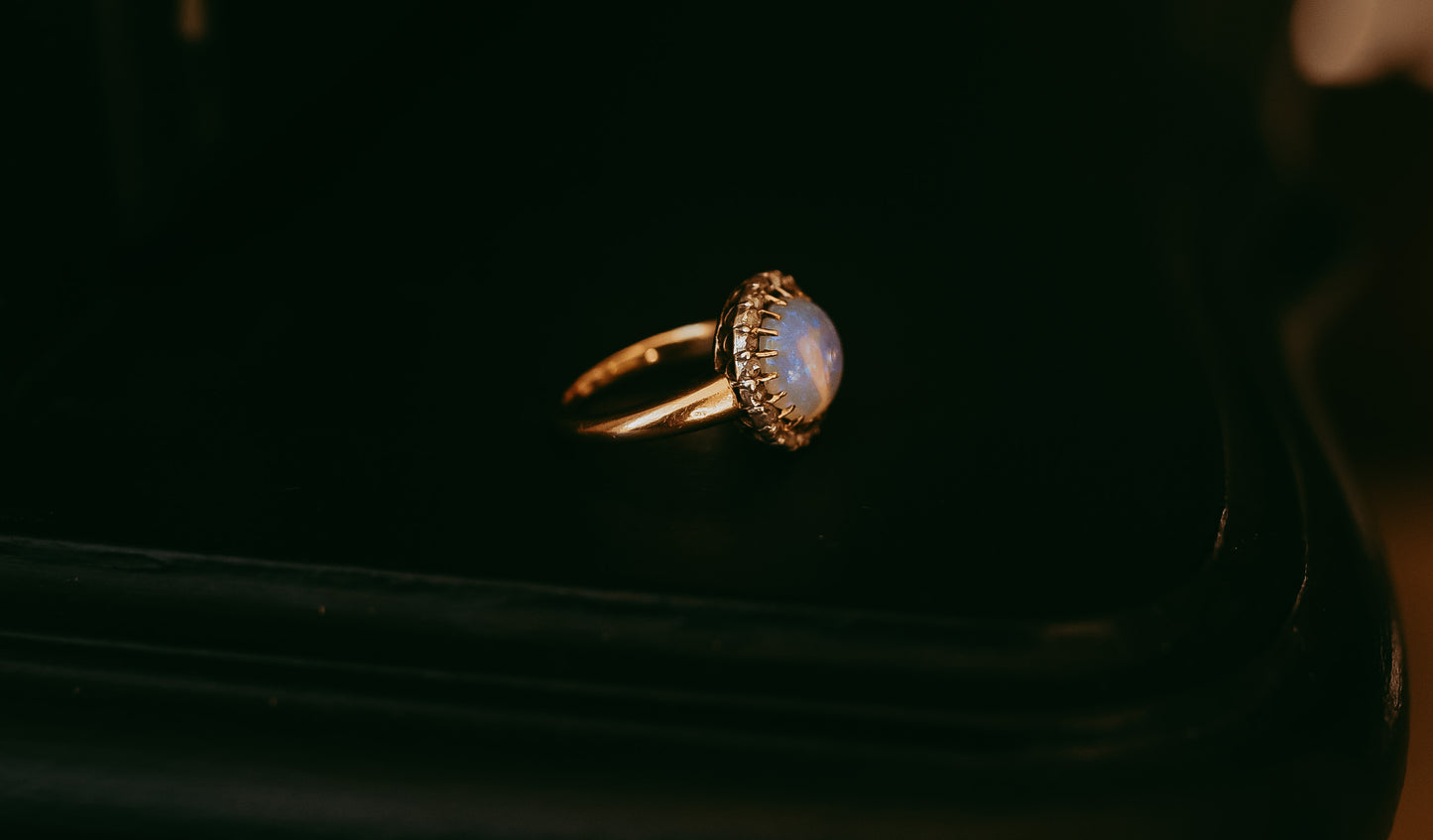 French Victorian Opal Ring with Rose Cut Diamonds in 18K Gold & Silver, Circa 1900