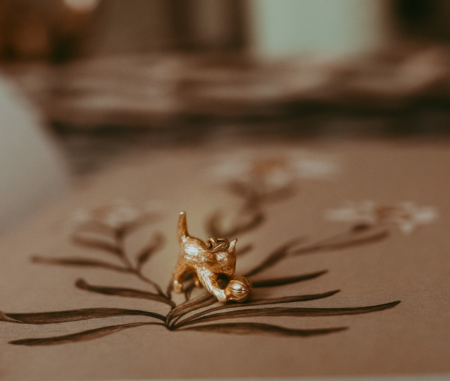 Vintage 9K Gold Kitten Charm | Vintage Cat Pendant with Ball of Yarn | English Gold Cat Charm | My Darling Juliet