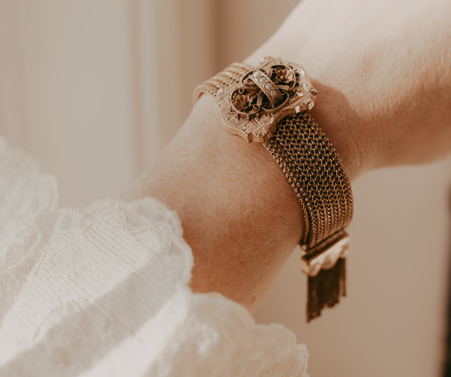 My Darling Juliet | Gold Filled Victorian Mesh Seed Pearl Bracelet