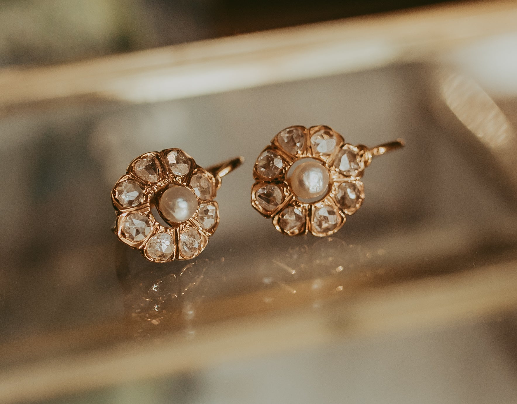 My Darling Juliet Antique French Diamond Pearl Dormeuse Earrings