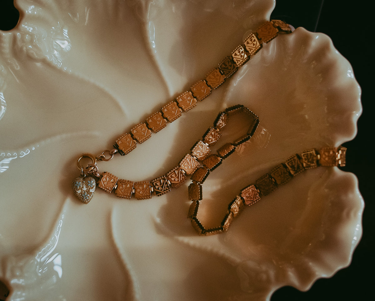 Victorian Etruscan Revival Gold-Filled Chain Necklace | Ornate Antique Square Links
