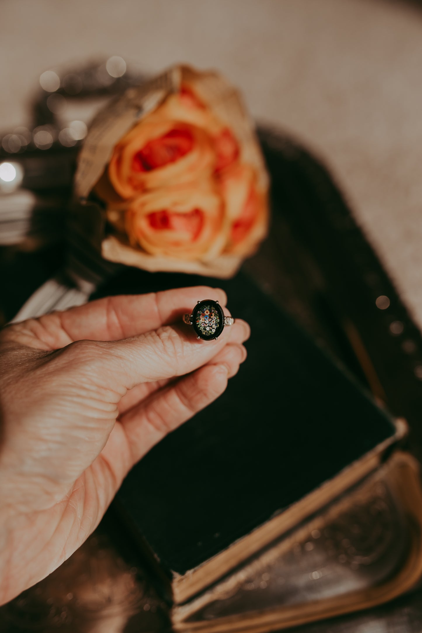 My Darling Juliet | Antique 18K Rose Gold & Platinum Micro-Mosaic Ring with Diamonds