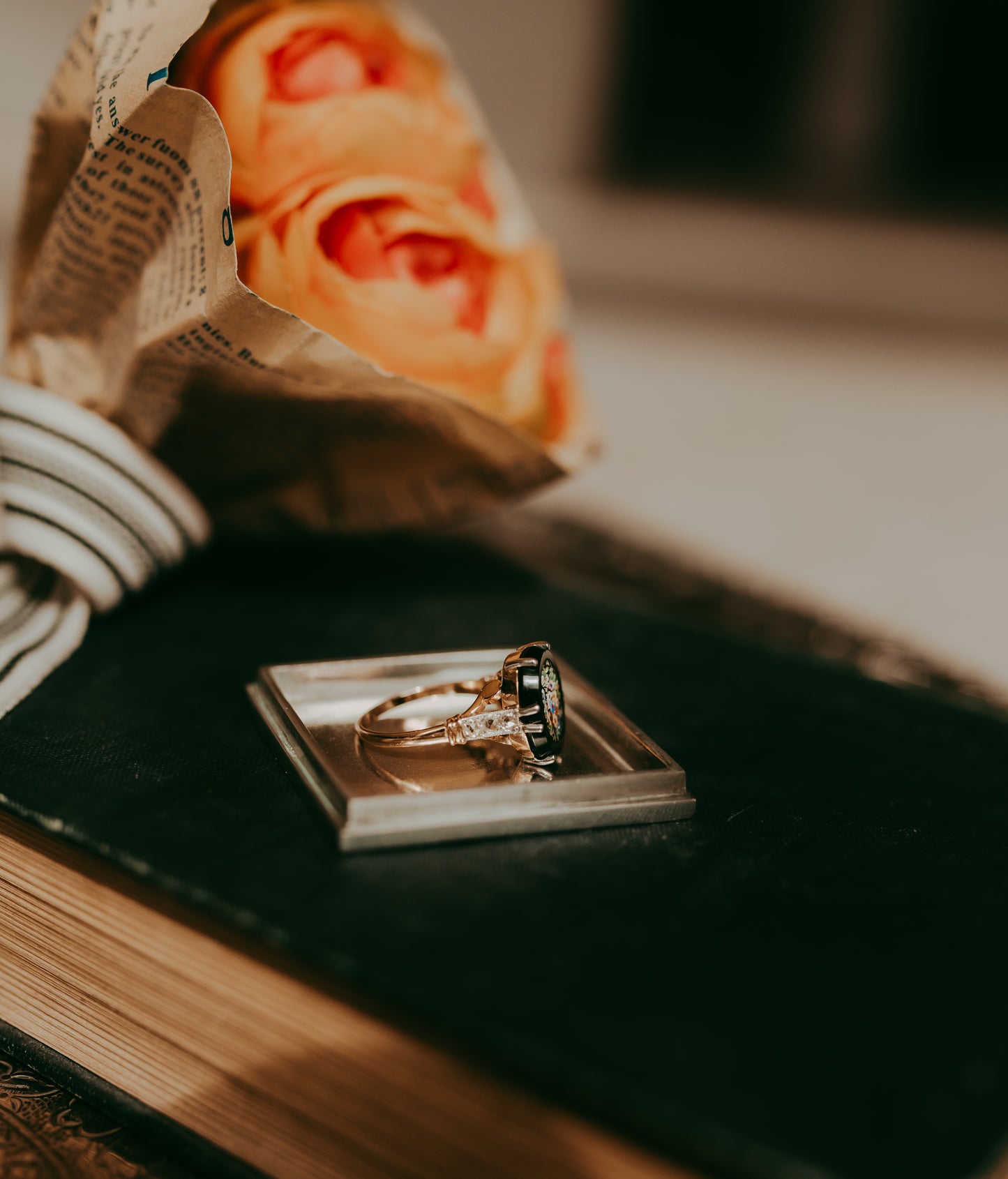 My Darling Juliet | Antique 18K Rose Gold & Platinum Micro-Mosaic Ring with Diamonds
