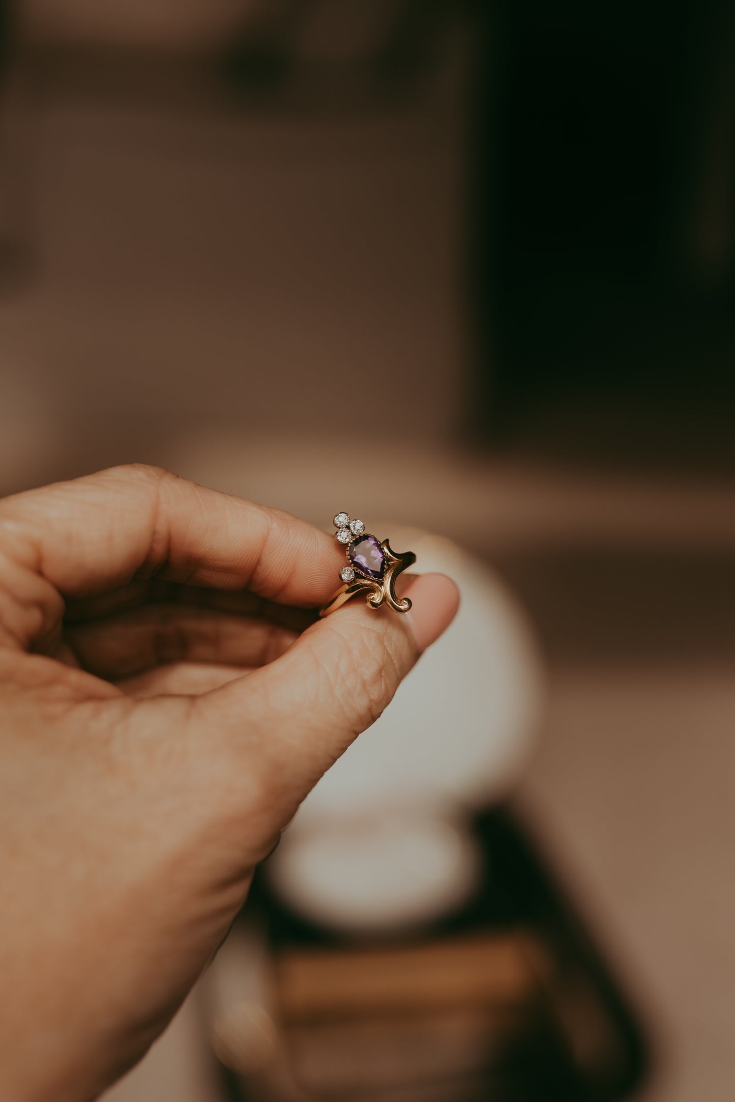 My Darling Juliet | French Art Nouveau Amethyst & Diamond Ring-Circa 1900