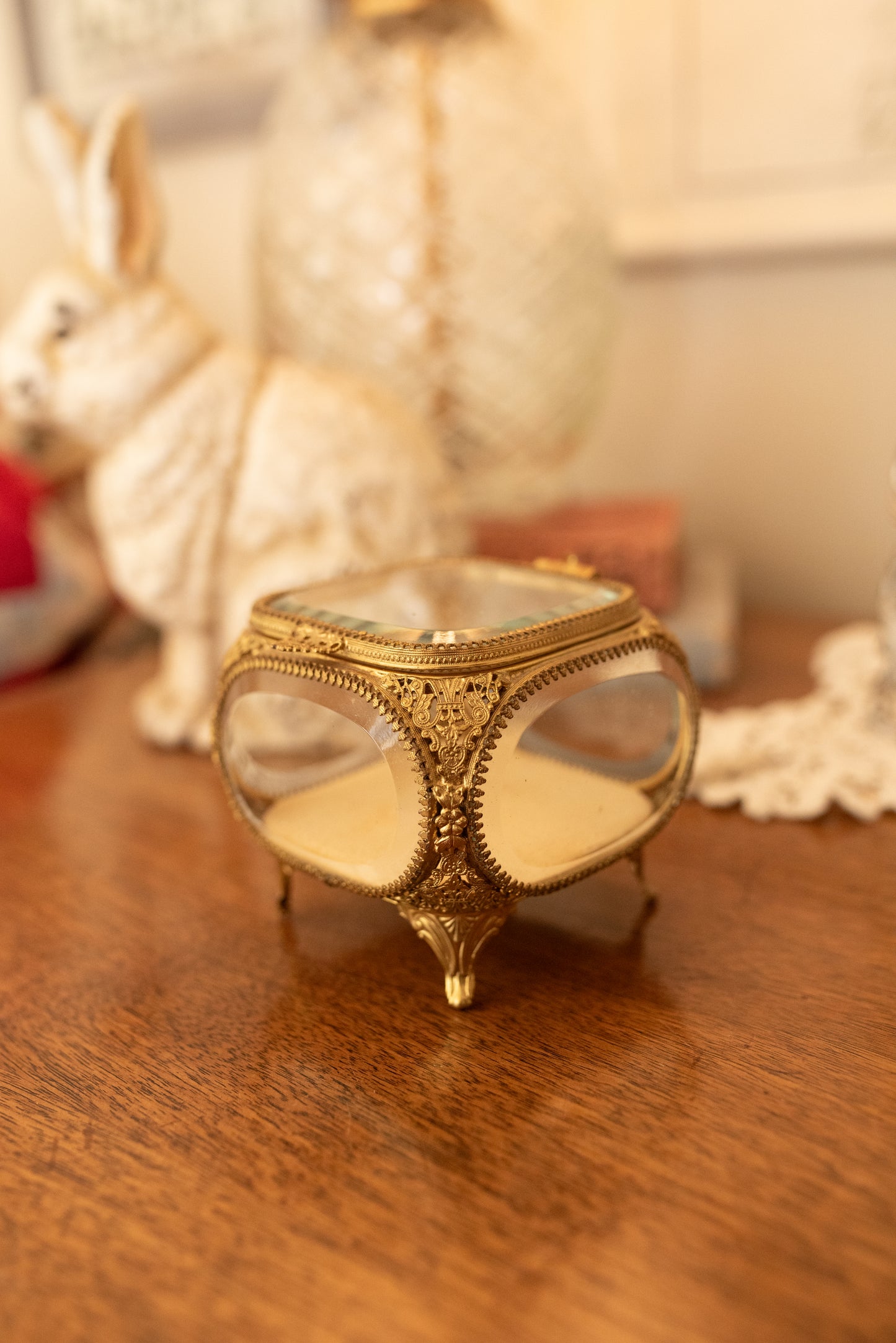 My Darling Juliet | Antique Beveled Glass & Gold Filigree Jewelry Casket
