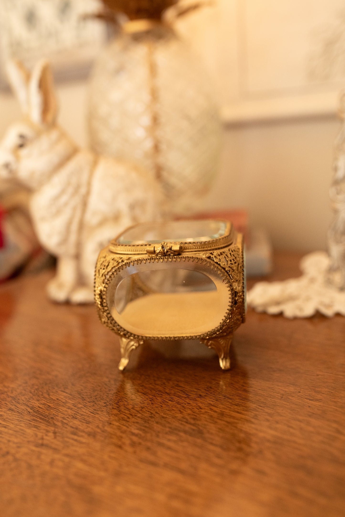 My Darling Juliet | Antique Beveled Glass & Gold Filigree Jewelry Casket