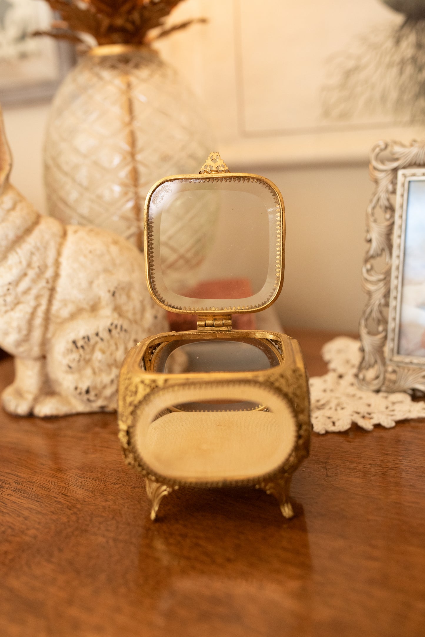 My Darling Juliet | Antique Beveled Glass & Gold Filigree Jewelry Casket