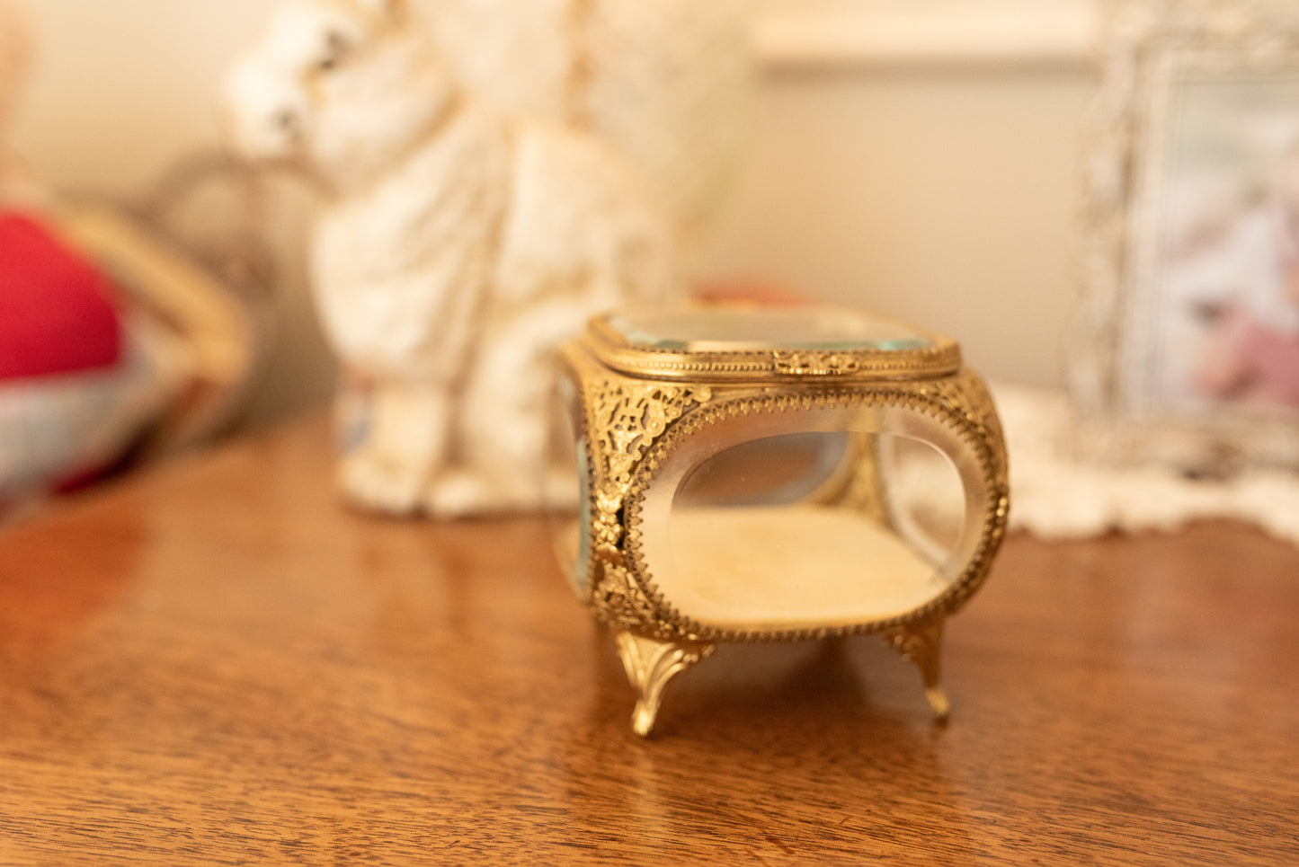 My Darling Juliet | Antique Beveled Glass & Gold Filigree Jewelry Casket