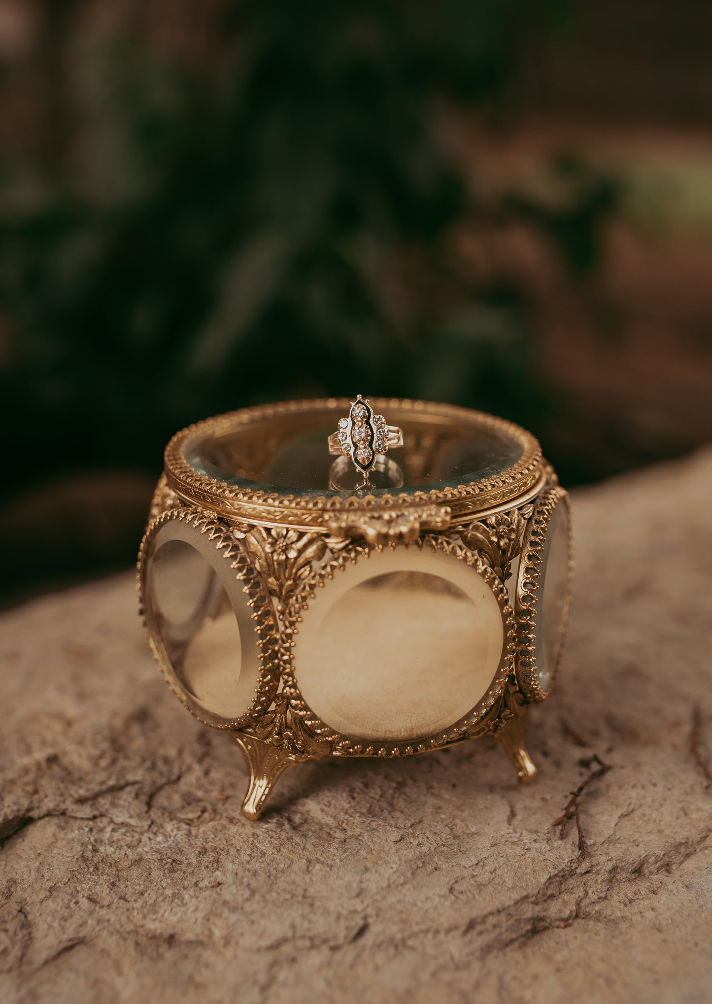 My Darling Juliet | Vintage 14K Gold Navette-Style Diamond & Enamel Ring