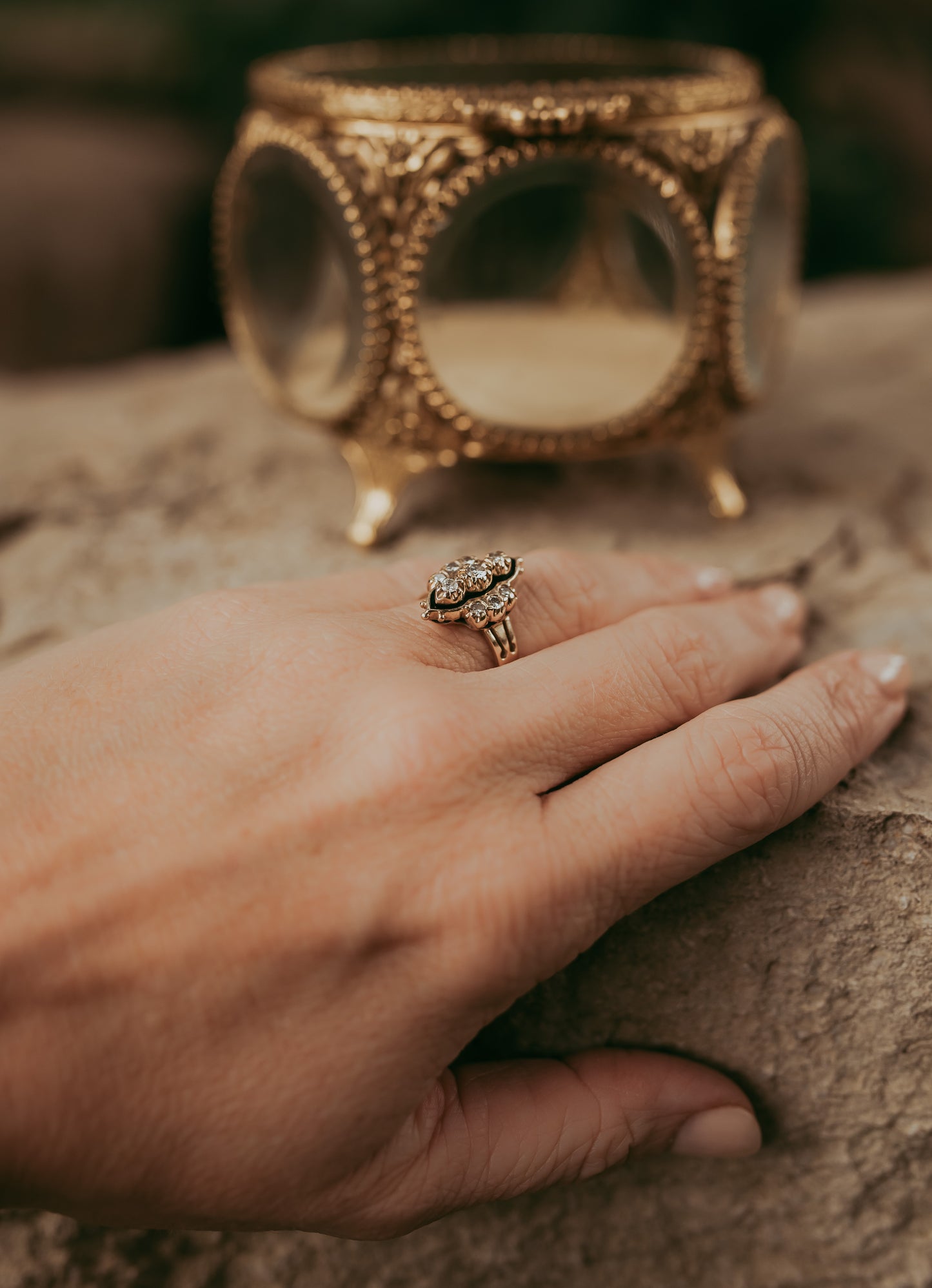 My Darling Juliet | Vintage 14K Gold Navette-Style Diamond & Enamel Ring