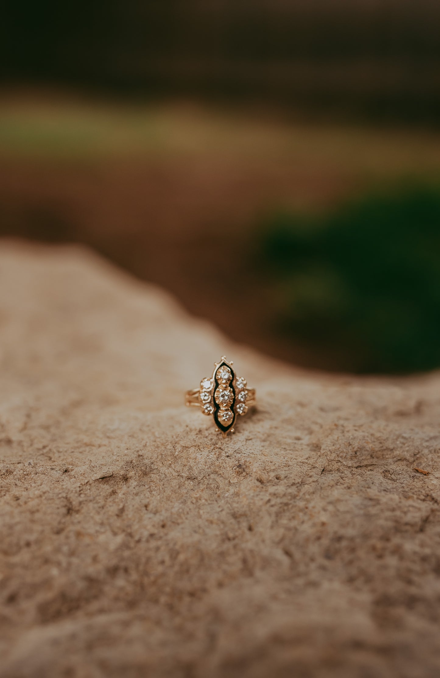 My Darling Juliet | Vintage 14K Gold Navette-Style Diamond & Enamel Ring