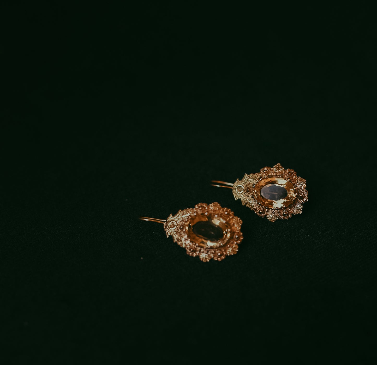 My Darling Juliet | Ornate Victorian 14K Gold Citrine Drop Earrings