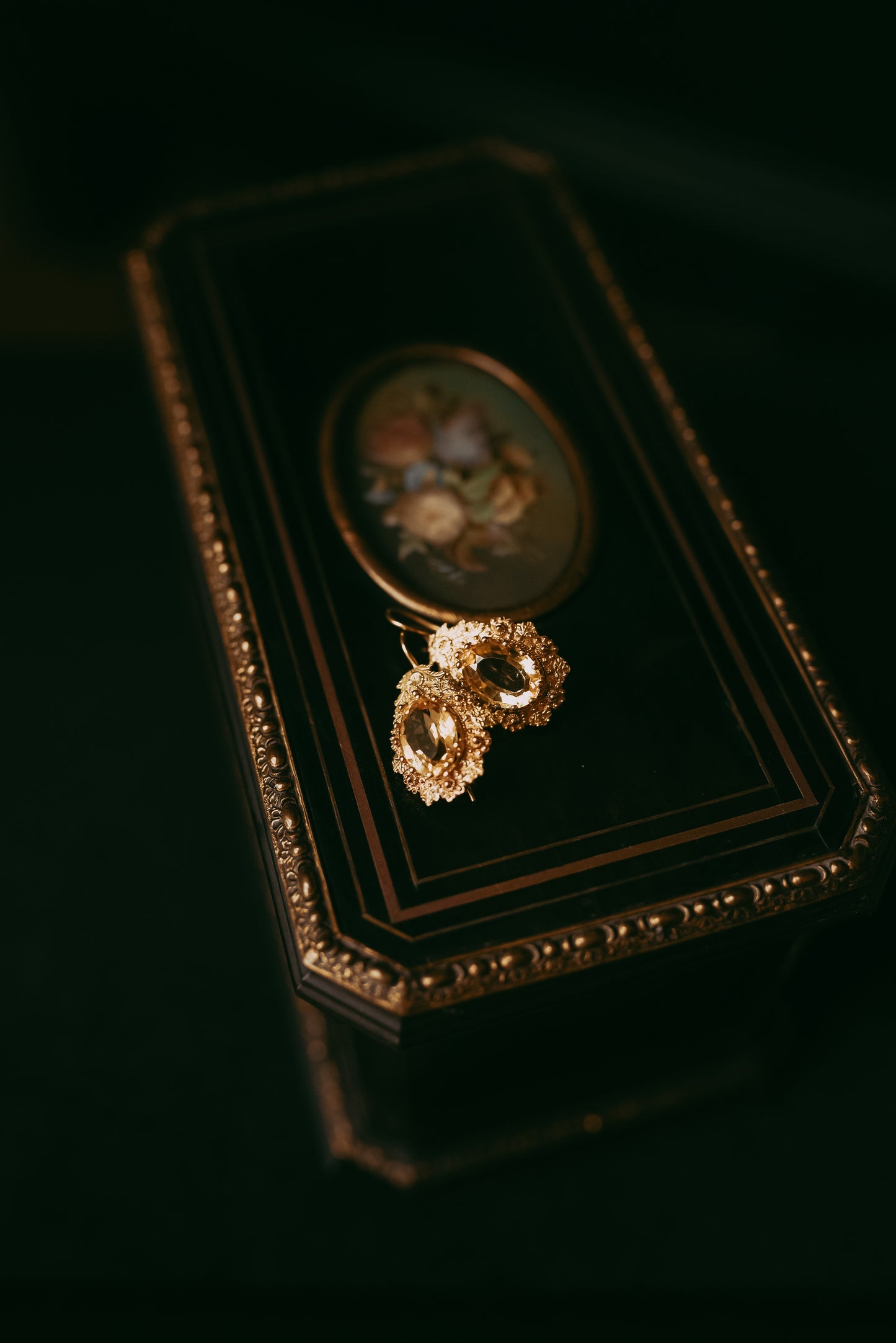 My Darling Juliet | Ornate Victorian 14K Gold Citrine Drop Earrings