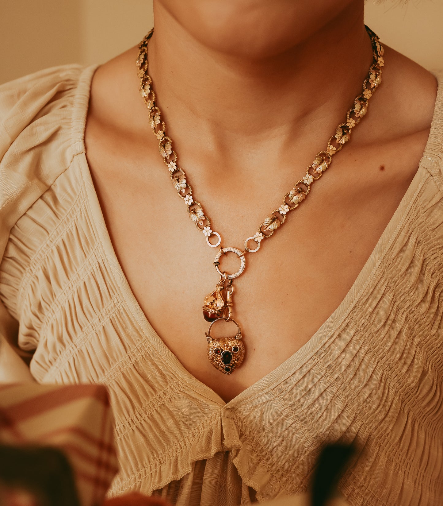My Darling Juliet | Antique 1860 Gold-Filled Necklace with Floral & Leaf Design