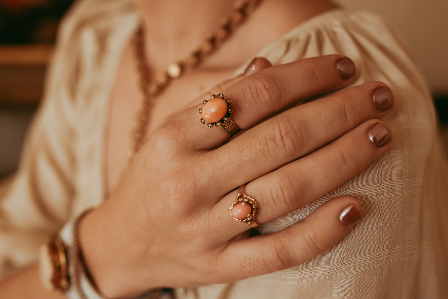 My Darling Juliet | Rose Gold Coral/Seed Pearl Ring Circa 1890