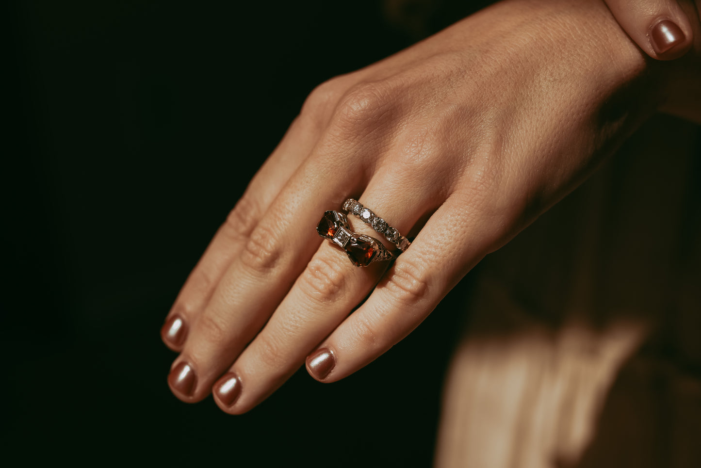 My Darling Juliet | Art Deco 14K White Gold Bow Ring with Citrines and Diamond