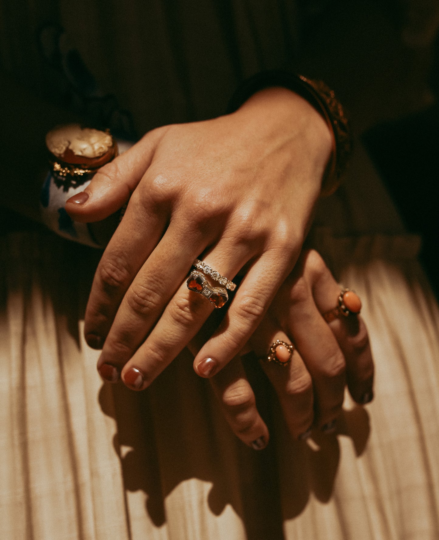 My Darling Juliet | Art Deco 14K White Gold Bow Ring with Citrines and Diamond