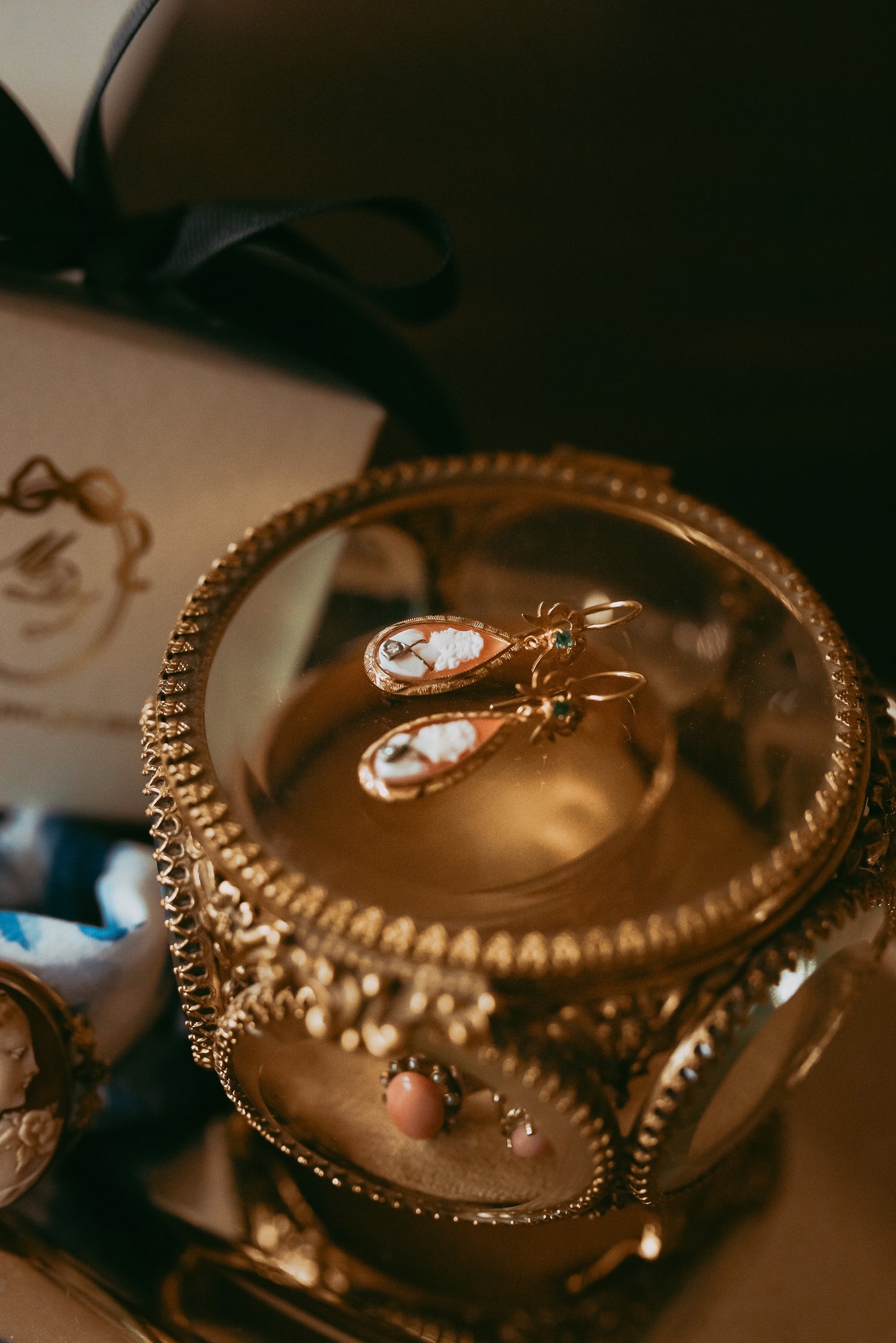 My Darling Juliet | Victorian 14K Gold, Diamond, Emerald & Cameo Earrings