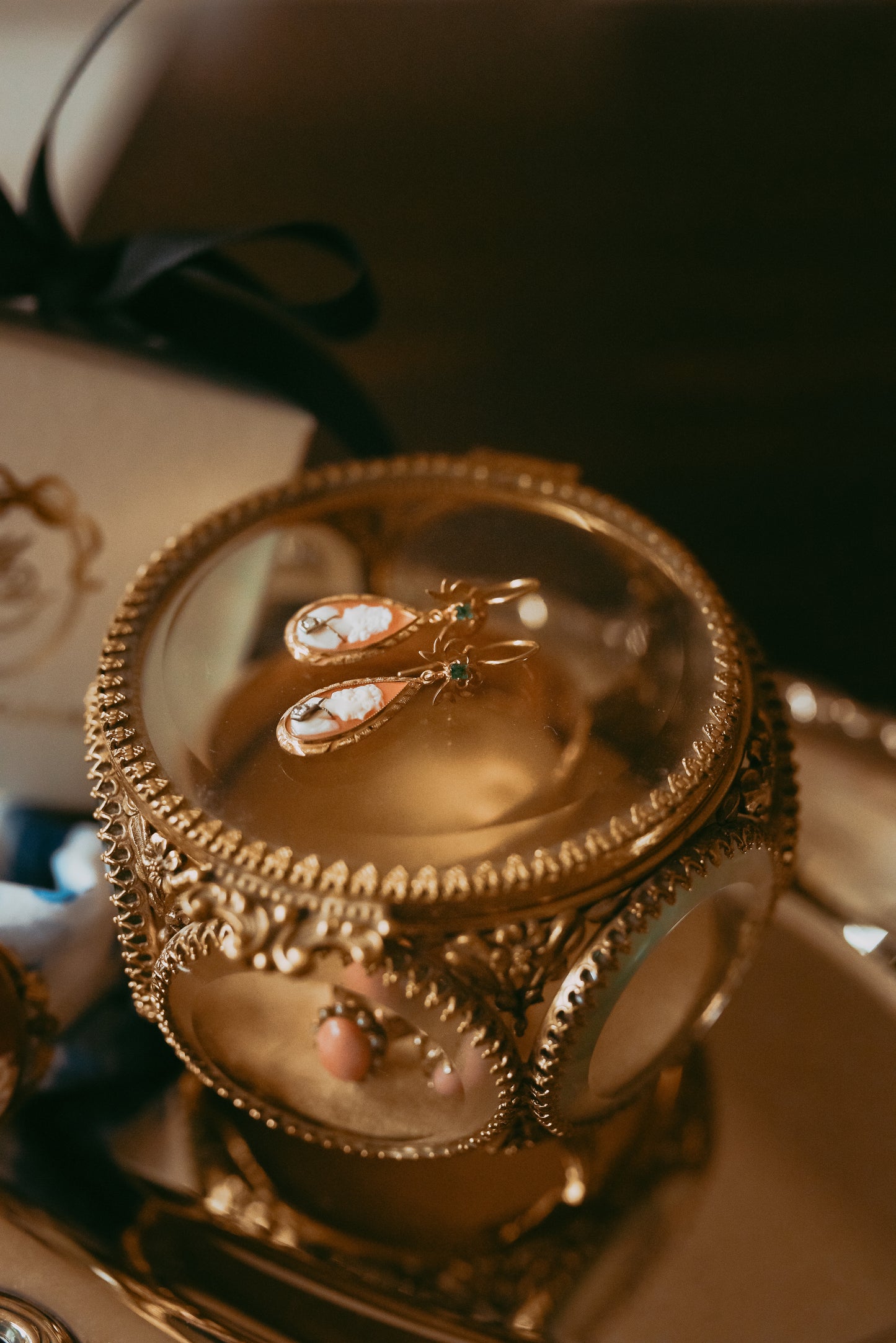 My Darling Juliet | Victorian 14K Gold, Diamond, Emerald & Cameo Earrings