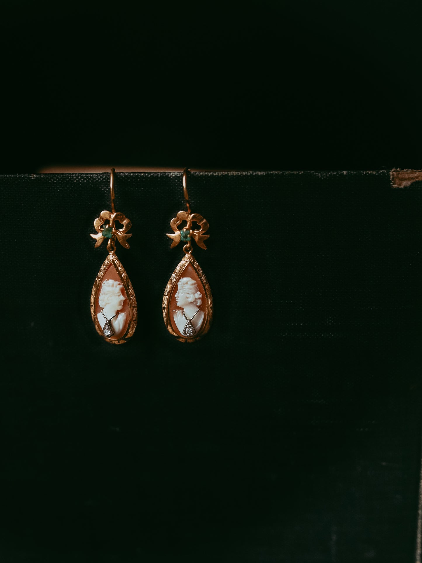 My Darling Juliet | Victorian 14K Gold, Diamond, Emerald & Cameo Earrings