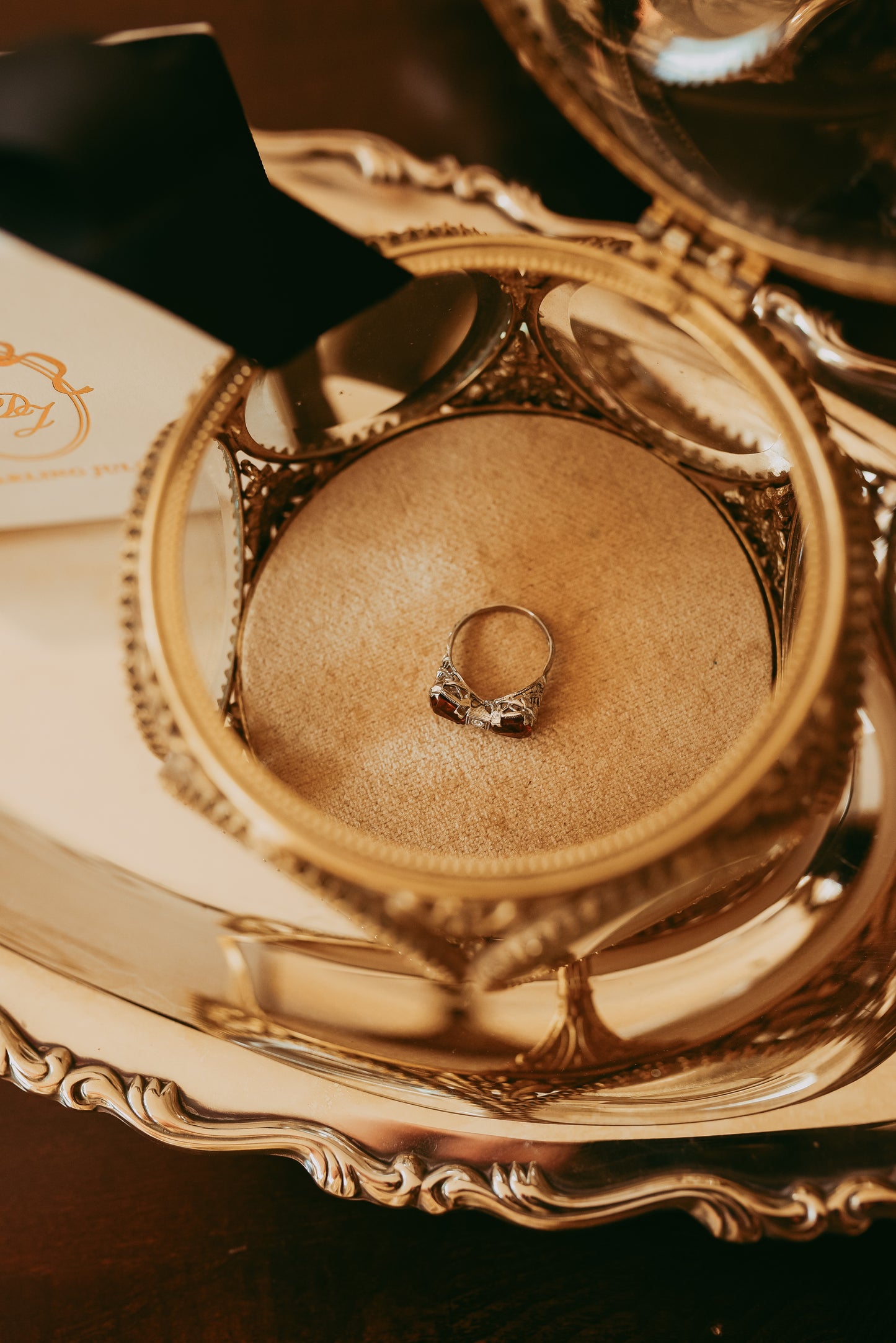 My Darling Juliet | Art Deco 14K White Gold Bow Ring with Citrines and Diamond