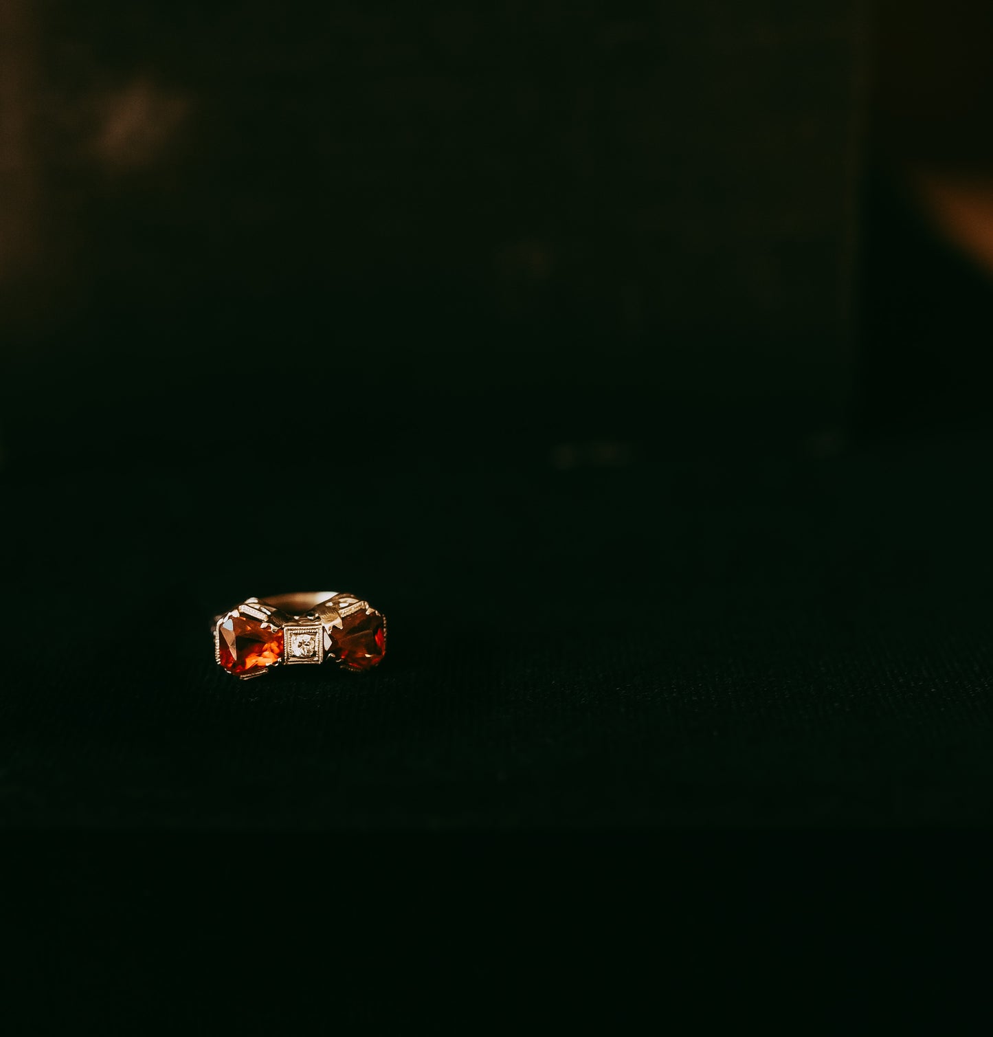 My Darling Juliet | Art Deco 14K White Gold Bow Ring with Citrines and Diamond