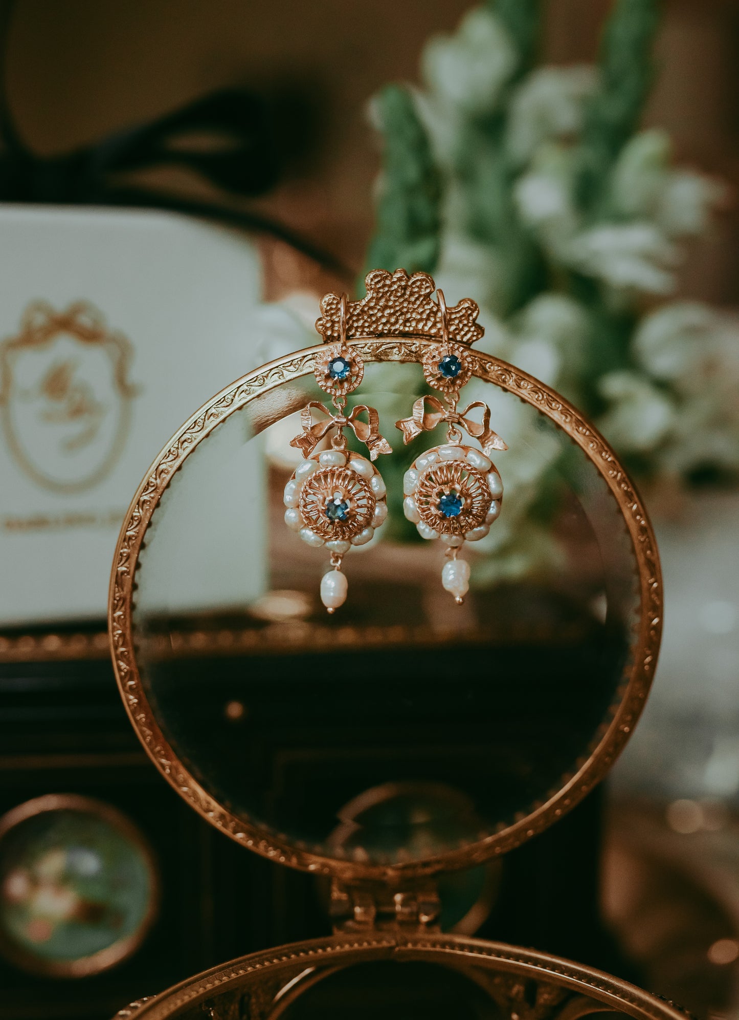 My Darling Juliet | Antique Italian Gold, Sapphire & Baroque Pearl Drop Earrings (c.1900-1920)