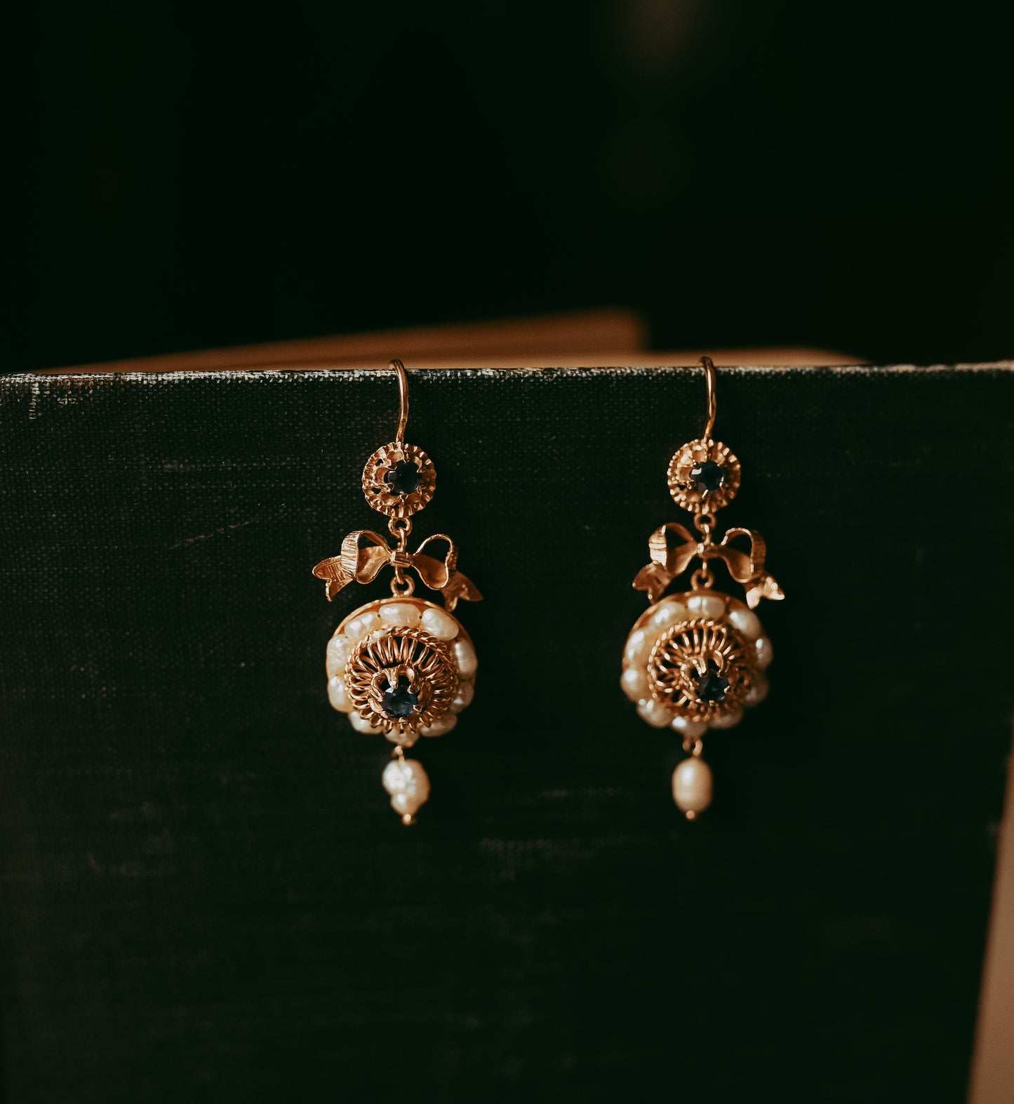 My Darling Juliet | Antique Italian Gold, Sapphire & Baroque Pearl Drop Earrings (c.1900-1920)