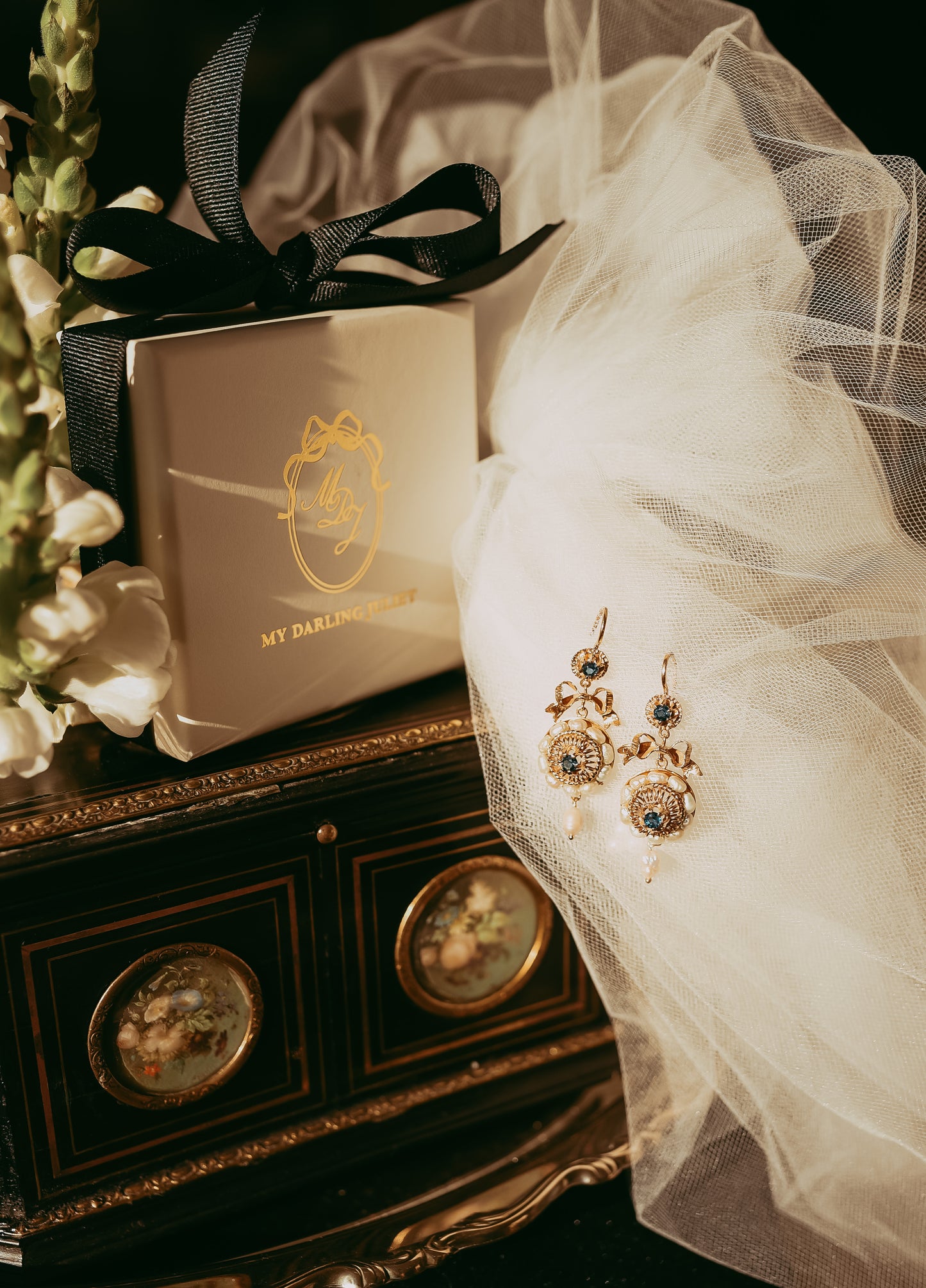 My Darling Juliet | Antique Italian Gold, Sapphire & Baroque Pearl Drop Earrings (c.1900-1920)