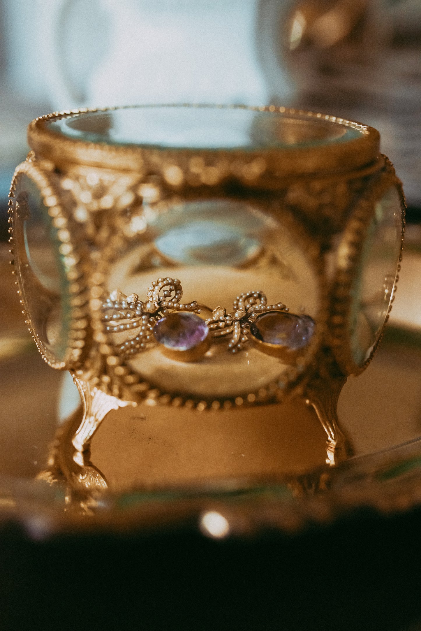 My Darling Juliet | Early Victorian Lavender Amethyst & Seed Pearl Bow Earrings