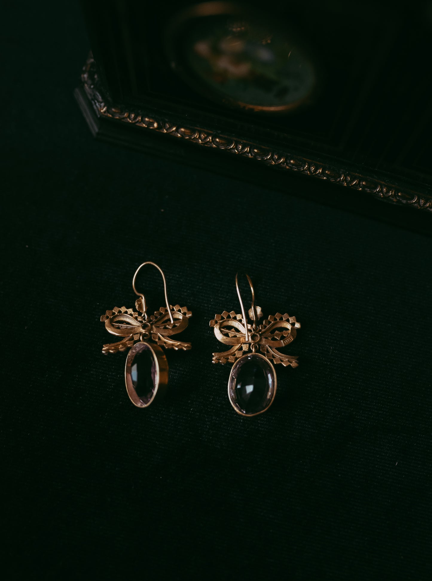 My Darling Juliet | Early Victorian Lavender Amethyst & Seed Pearl Bow Earrings