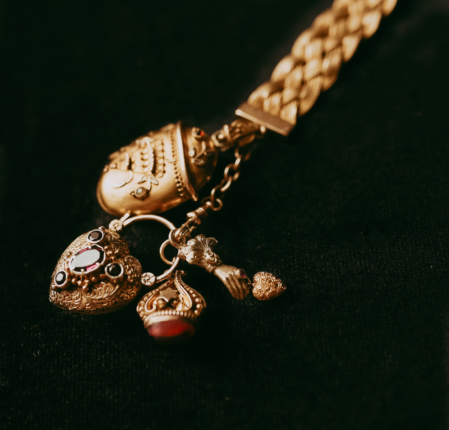 My Darling Juliet | Victorian Gold-Filled Watch Fob with Red Czech Glass Cabochon, Star Motif, c. 1890