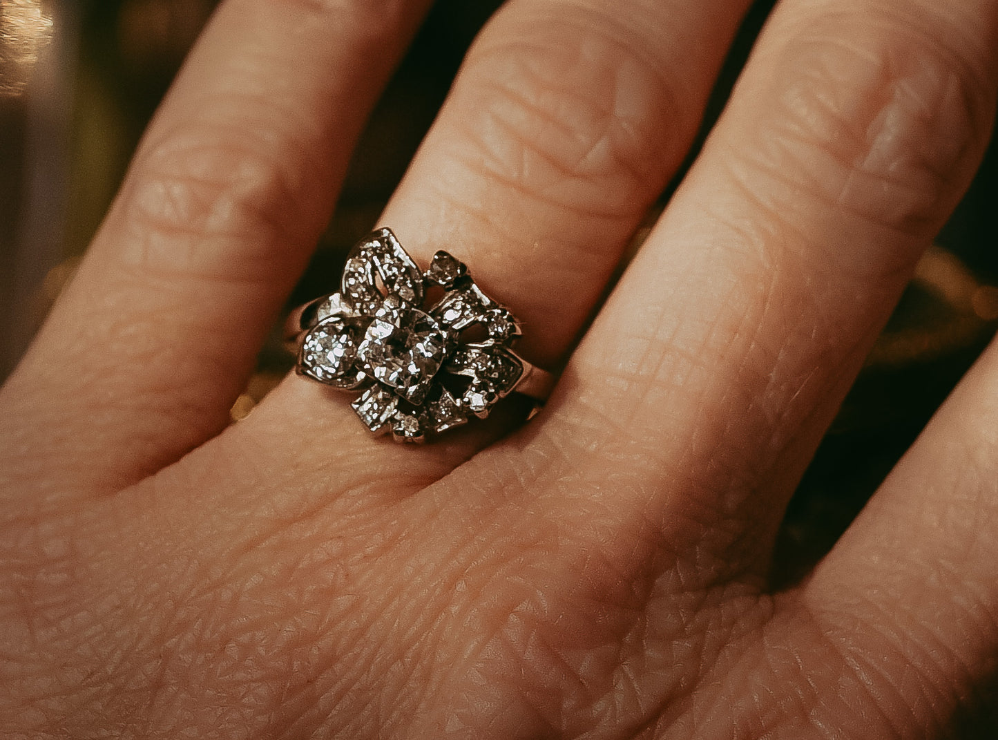 My Darling Juliet | Floral Diamond Ring in 14K White Gold – Mid-Century 1950s