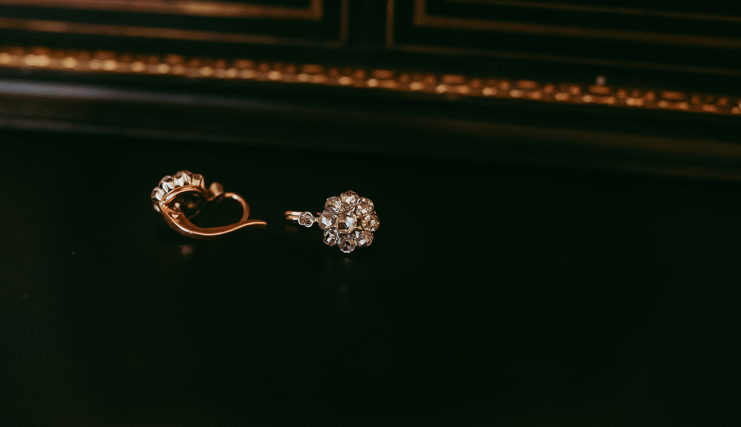 Belle Epoque Dutch Rose Cut Diamond Daisy Earrings