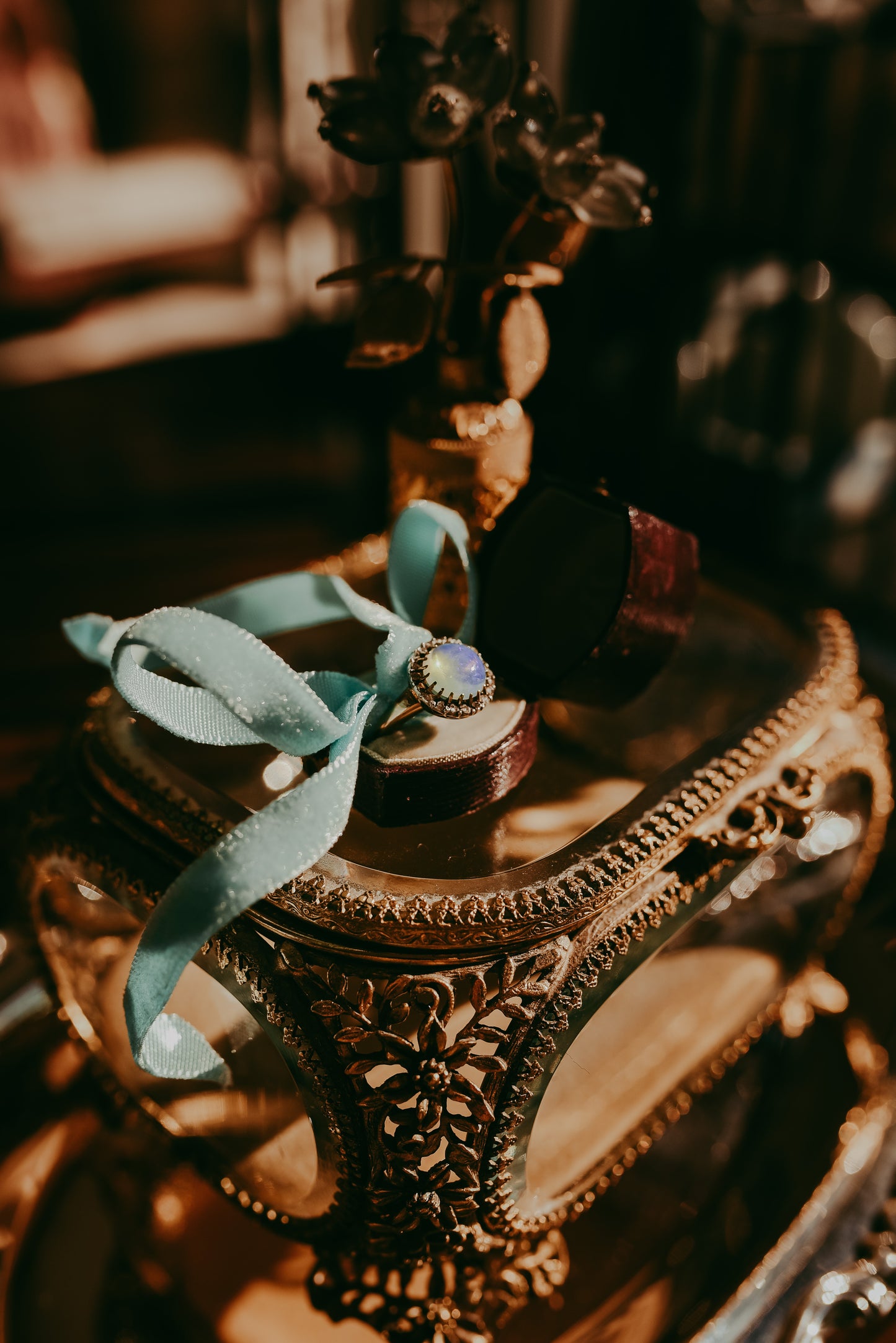French Victorian Opal Ring with Rose Cut Diamonds in 18K Gold & Silver, Circa 1900