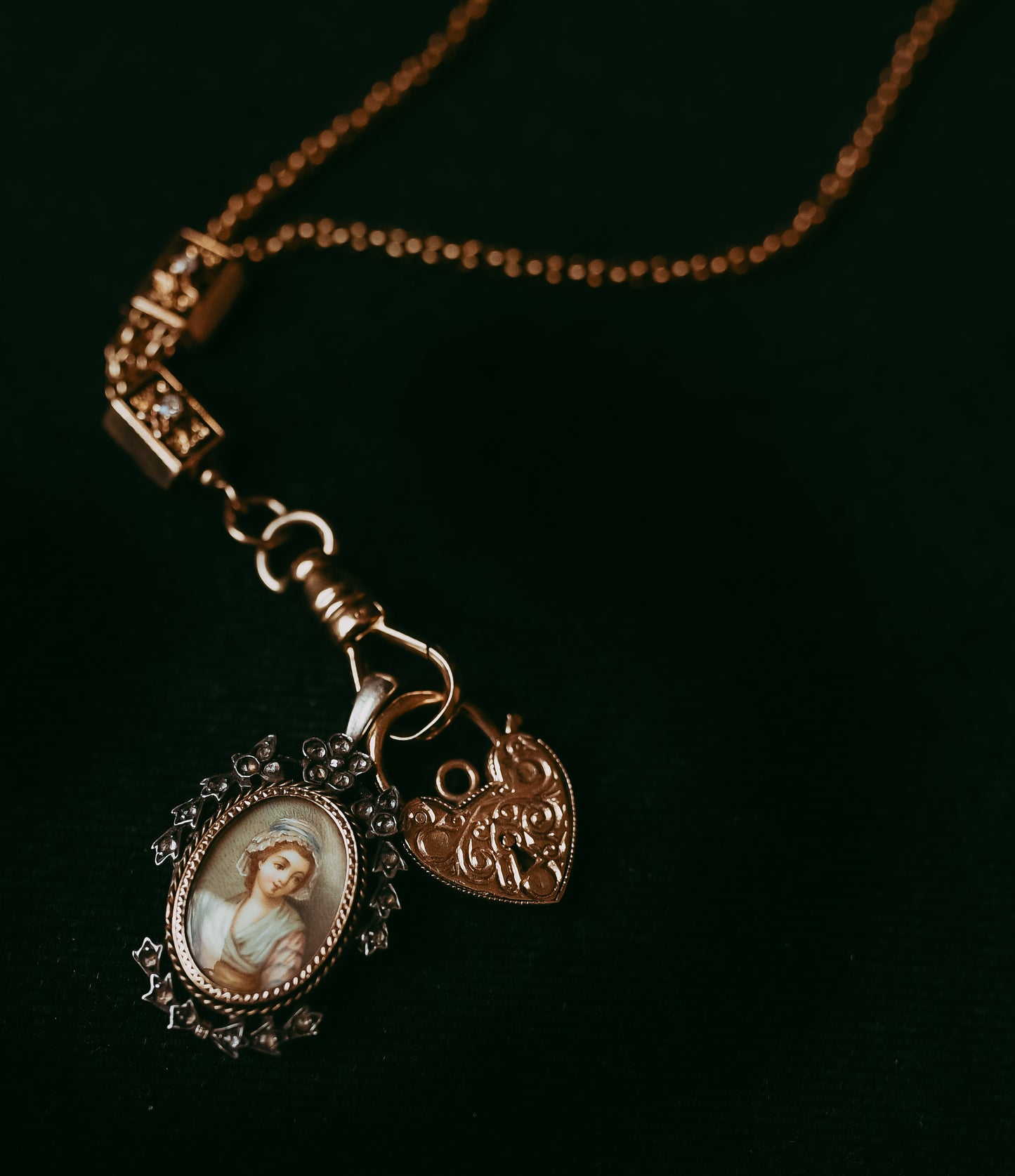 Exquisite Antique Miniature Portrait Pin / Pendant – 18K Gold & Silver with Rose Cut Diamonds – Found in France, Circa Early to Mid 1800s