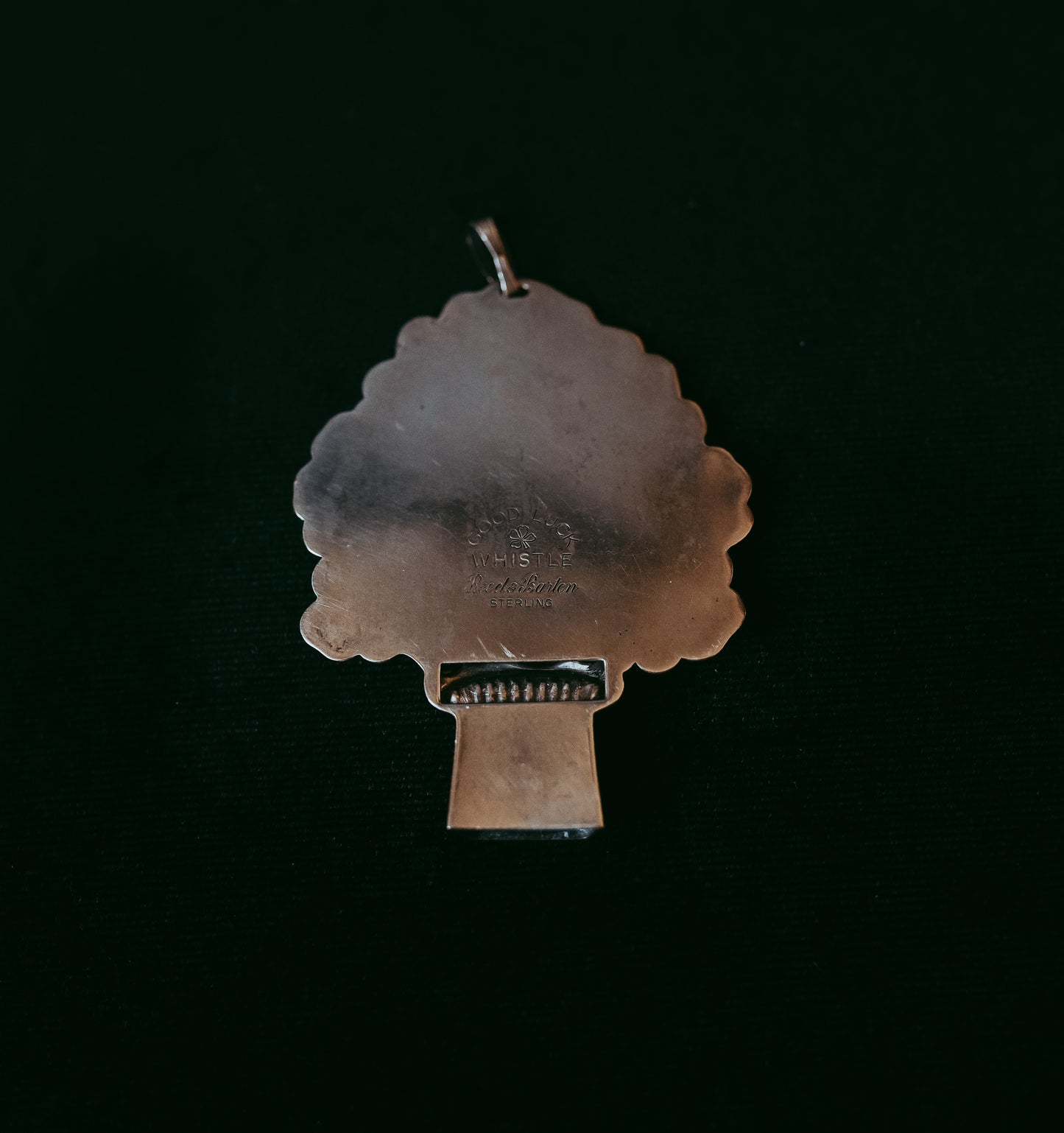 Sterling Silver “Good Luck” Whistle — Vintage Reed & Barton Clover Pendant