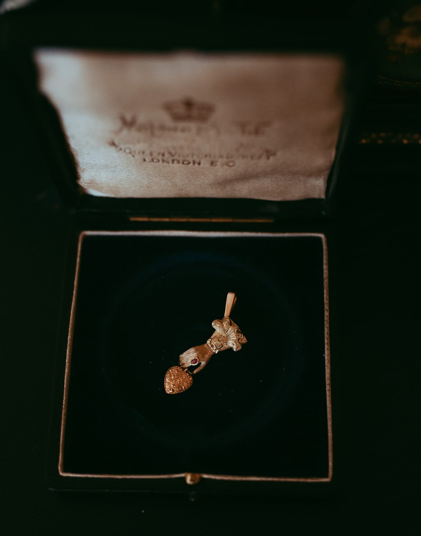 Victorian Ruby Ring Hand & Repoussé Heart Pendant in 14K Two-Tone Gold