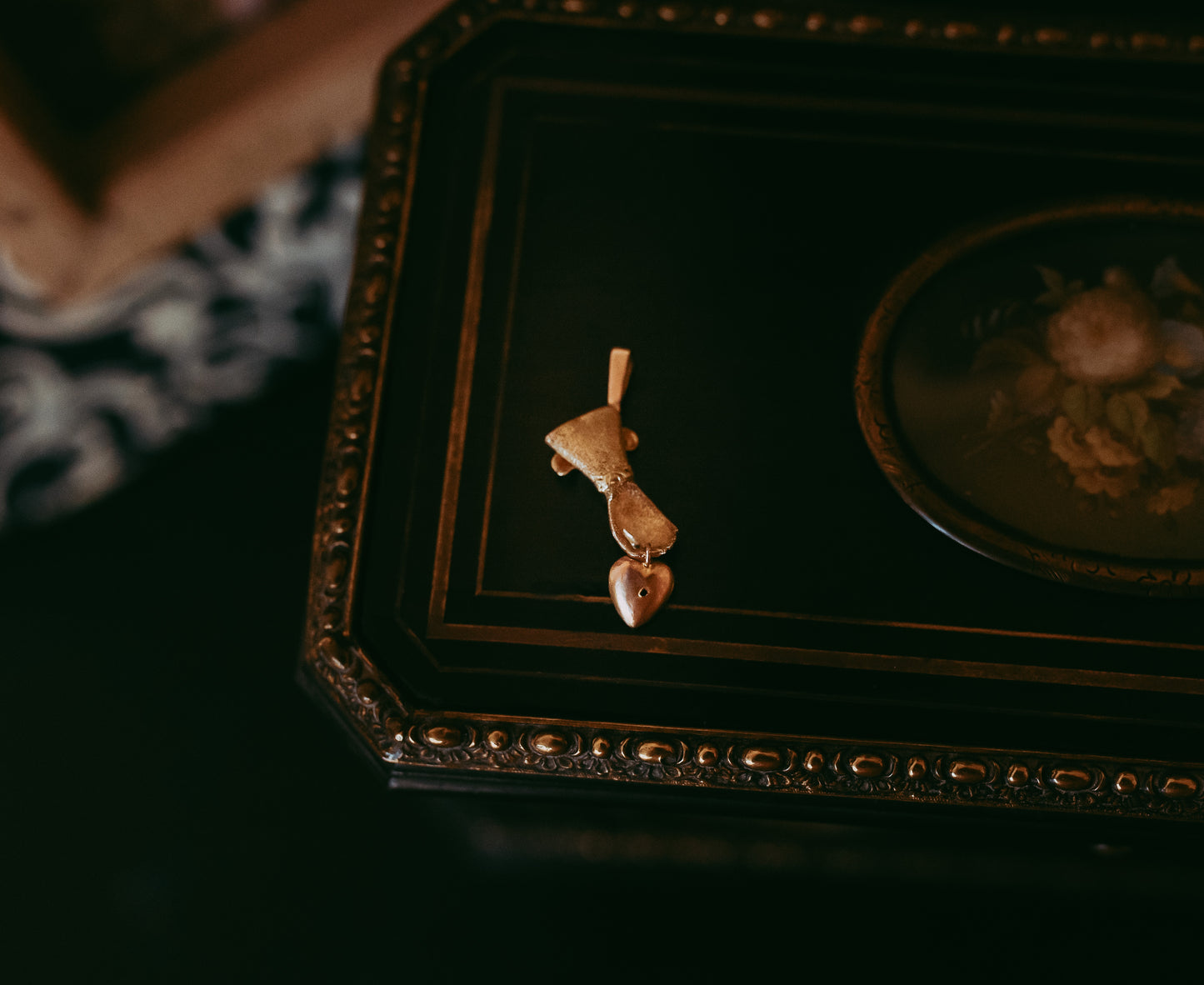 Victorian Ruby Ring Hand & Repoussé Heart Pendant in 14K Two-Tone Gold