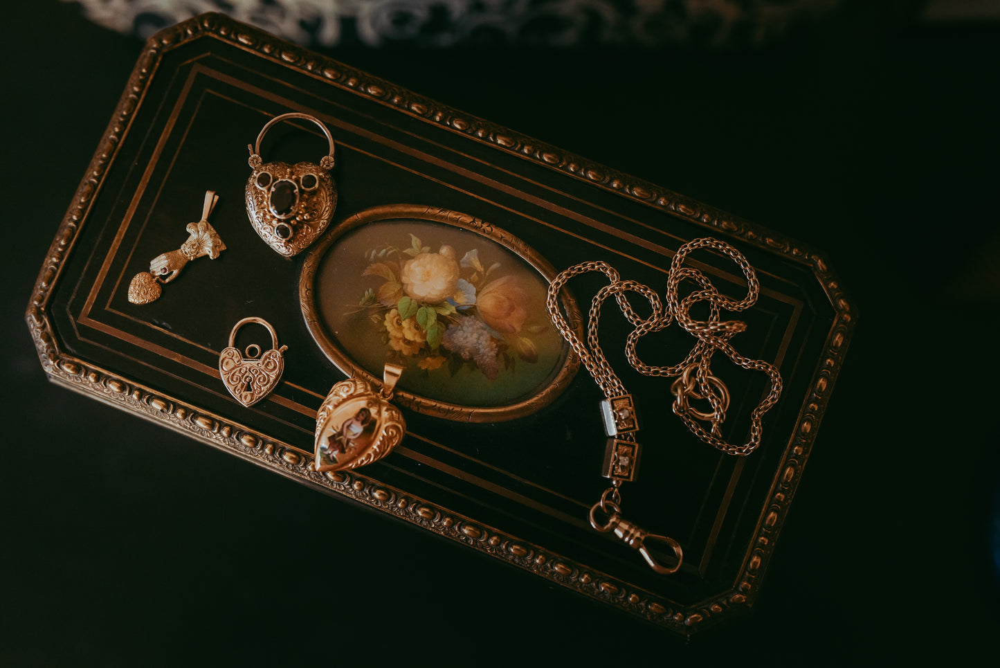 Victorian Ruby Ring Hand & Repoussé Heart Pendant in 14K Two-Tone Gold