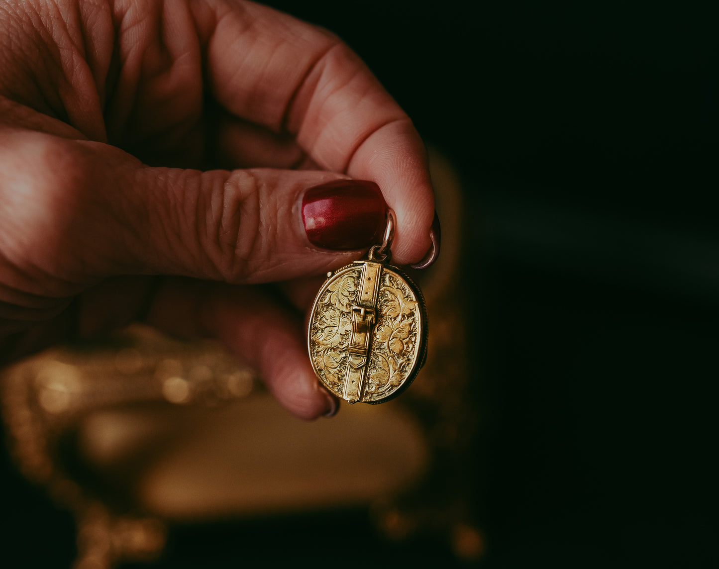 Victorian Gold-Filled Buckle Locket with Hair