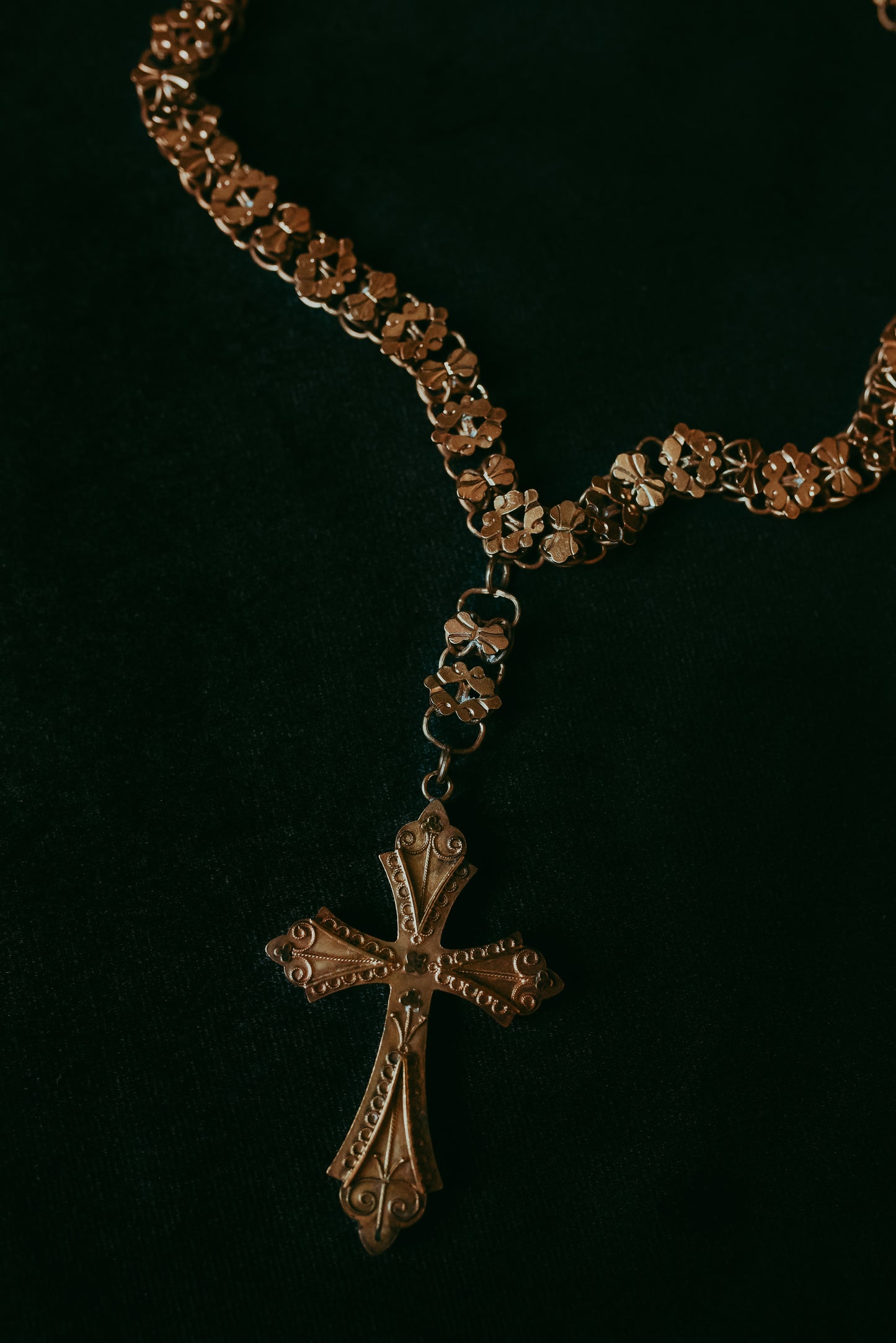 Victorian Gold-Filled Chain Drop Necklace with Engraved Cross