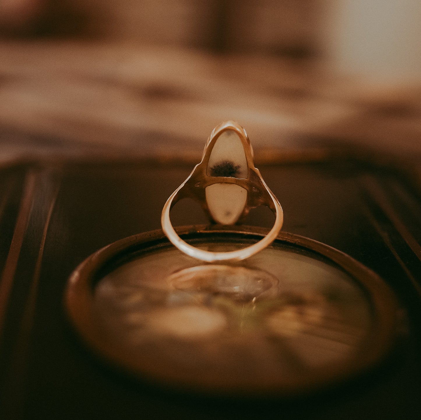 Likely Late Victorian–Early Edwardian Moss Agate Ring in 10k Gold