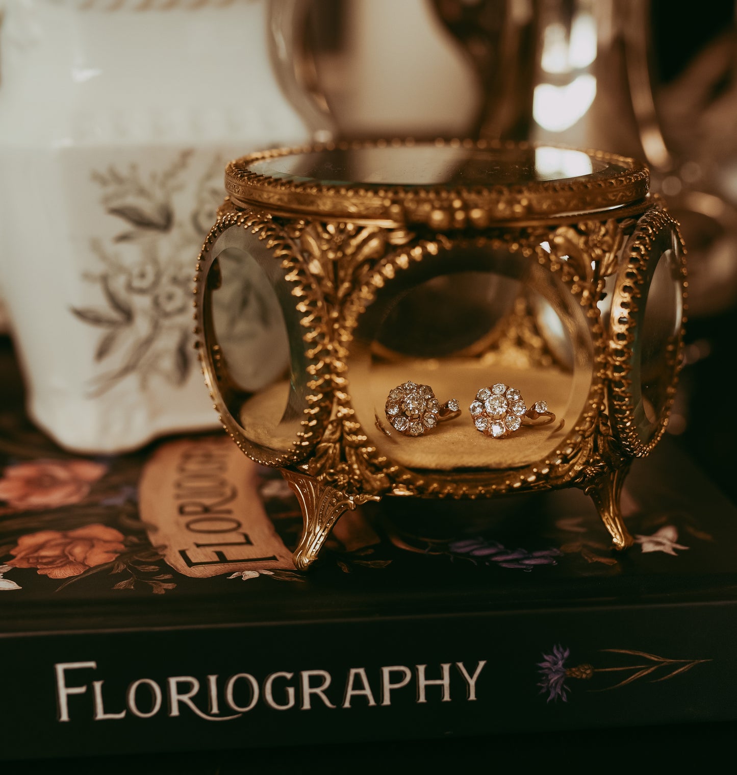 Antique Victorian Old Mine Cut Diamond Rosetta Cluster Earrings 18K Gold 3.10ctw