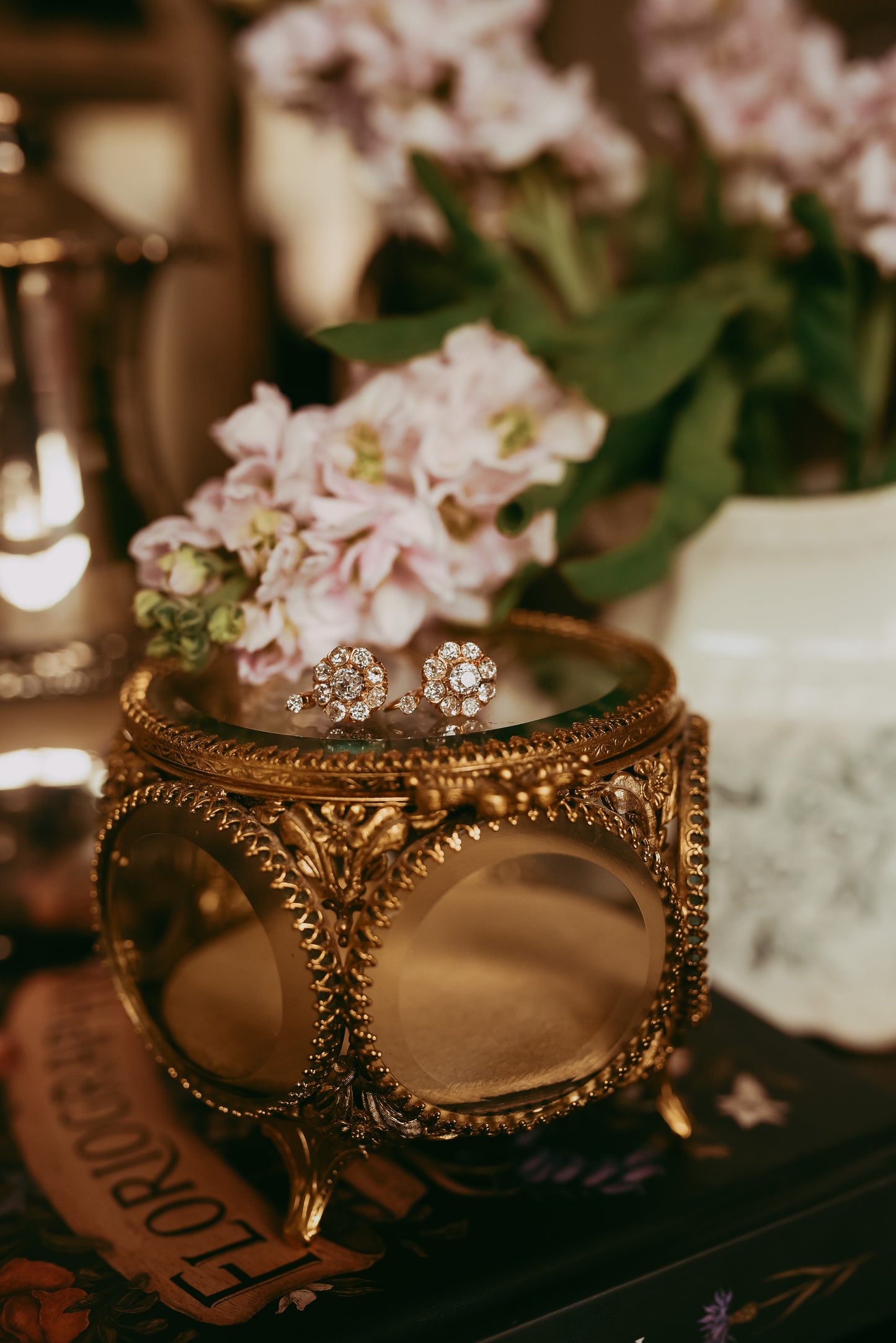 Antique Victorian Old Mine Cut Diamond Rosetta Cluster Earrings 18K Gold 3.10ctw