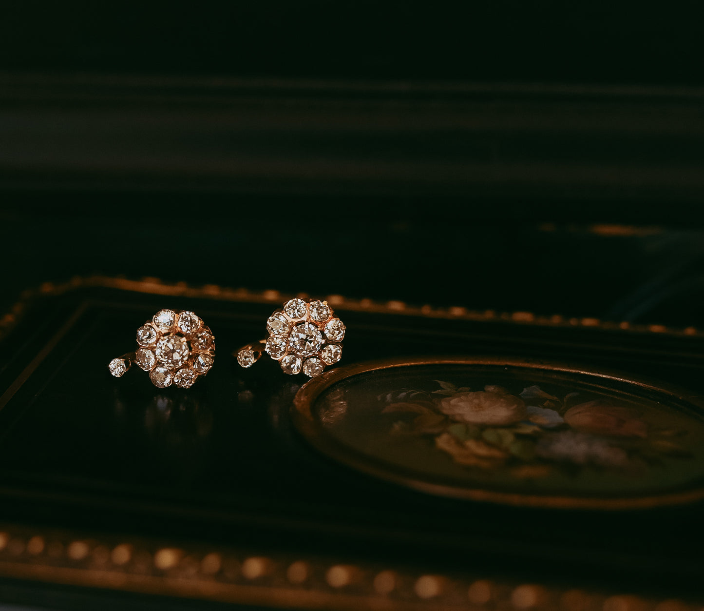 Antique Victorian Old Mine Cut Diamond Rosetta Cluster Earrings 18K Gold 3.10ctw