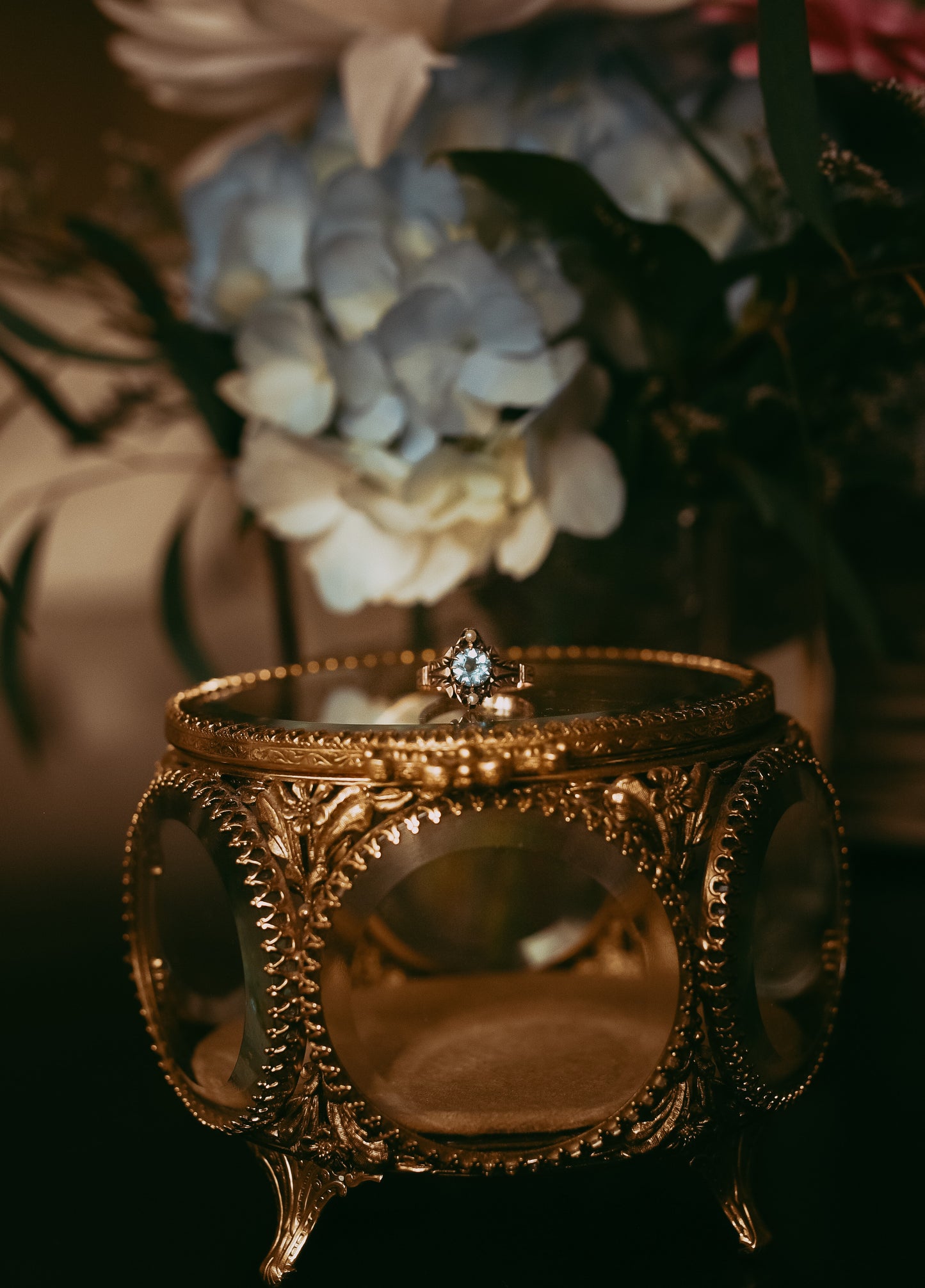 Victorian Aquamarine & Pearl Ring in 14K Gold – Size 5.25