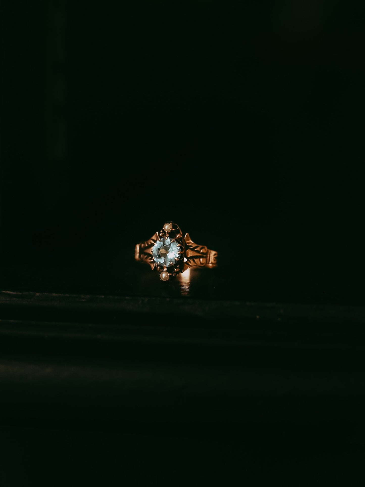 Victorian Aquamarine & Pearl Ring in 14K Gold – Size 5.25