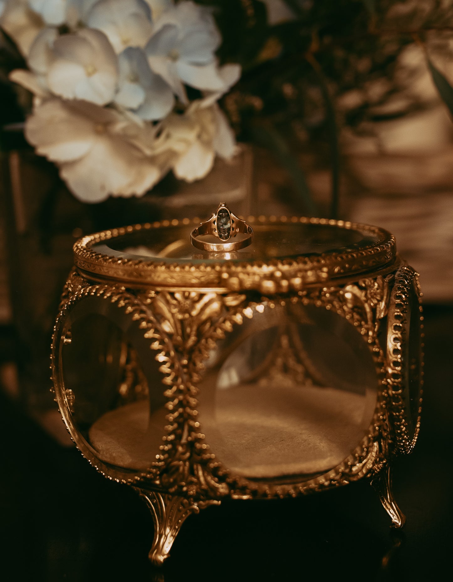 Victorian Aquamarine & Pearl Ring in 14K Gold – Size 5.25